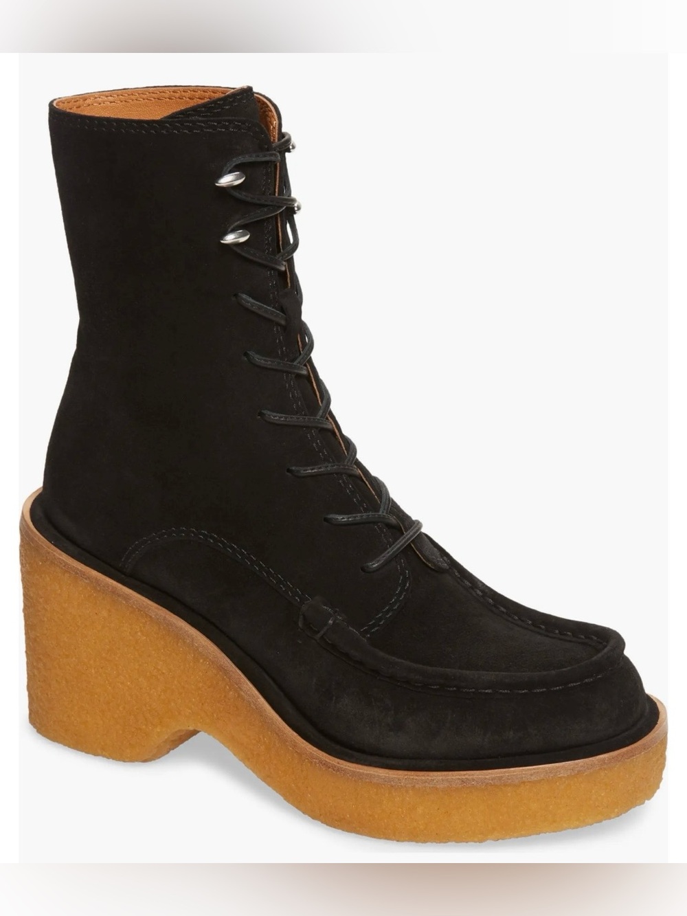 rag & bone Black Suede Lace-Up Platform Boot with Crepe Sole 8.5 BN